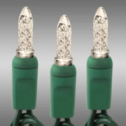 LED Christmas String Lights - 25 Ft. - (50) Faceted Warm White Mini Light LED's - 6 In. Bulb Spacing - Green Wire