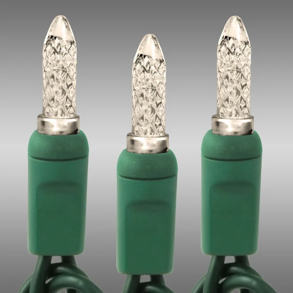 LED Christmas String Lights - 25 Ft. - (50) Faceted Warm White Mini Light LED's - 6 In. Bulb Spacing - Green Wire 3 LED Christmas String Lights - 25 Ft. - (50) Faceted Warm White Mini Light LED's - 6 In. Bulb Spacing - Green Wire