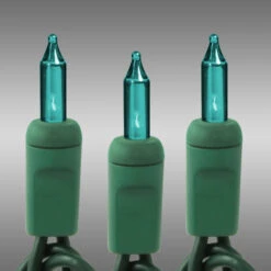 50 Ft. - Green Wire - Christmas Mini Light String - (100) Teal Bulbs - 6 In. Bulb Spacing